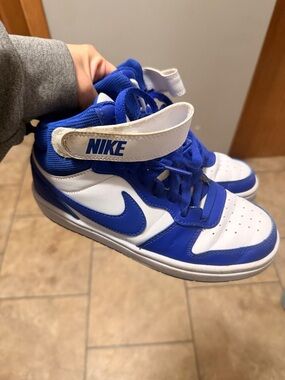 Nike Kids White and Royal Blue High-Top Sneakers